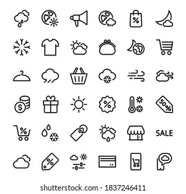WEATHER set of icons, icons such as weather forecast and clouds, wind, rain, snow, weather settings and sunny weather and much more. Editable stroke, simple vector lines.