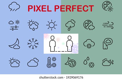 WEATHER set of icons, icons such as weather forecast and clouds, wind, rain, snow, weather settings and sunny weather and much more. Editable stroke, simple vector lines.