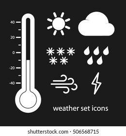 weather set icons vector EPS 10, abstract signs thermometer, cloud, sun, rain, wind, snow flat design,  illustration modern isolated badge for website or app - stock info graphics