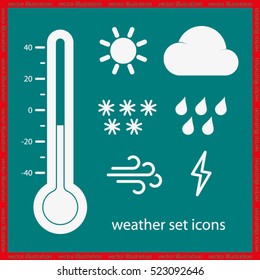weather set icons vector EPS 10, abstract signs thermometer, cloud, sun, rain, wind, snow flat design,  illustration modern isolated badge for website or app - stock info graphics
