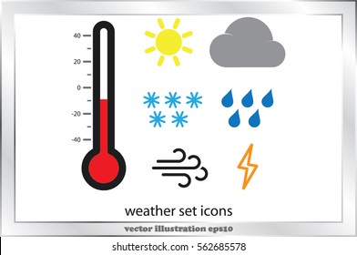 weather set icons vector EPS 10, abstract signs thermometer, cloud, sun, rain, wind, snow flat design,  illustration modern isolated badge for website or app - stock info graphics.
