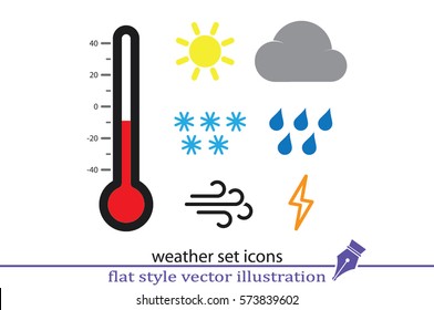 weather set icons vector EPS 10, abstract signs thermometer, cloud, sun, rain, wind, snow flat design,  illustration modern isolated badge for website or app - stock info graphics