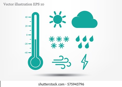 weather set icons vector EPS 10, abstract signs thermometer, cloud, sun, rain, wind, snow flat design,  illustration modern isolated badge for website or app - stock info graphics.