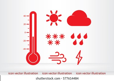 weather set icons vector EPS 10, abstract signs thermometer, cloud, sun, rain, wind, snow flat design,  illustration modern isolated badge for website or app - stock info graphics.