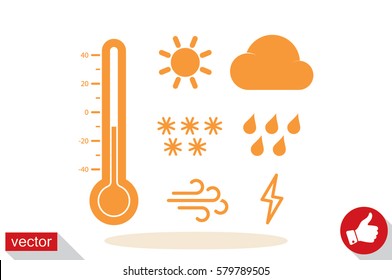 weather set icons vector EPS 10, abstract signs thermometer, cloud, sun, rain, wind, snow flat design,  illustration modern isolated badge for website or app - stock info graphics.