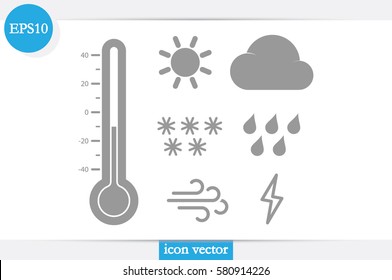 weather set icons vector EPS 10, abstract signs thermometer, cloud, sun, rain, wind, snow flat design,  illustration modern isolated badge for website or app - stock info graphics.