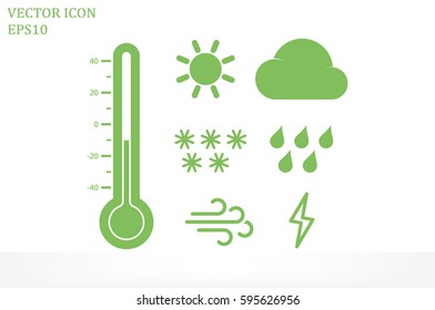 weather set icons vector EPS 10, abstract signs thermometer, cloud, sun, rain, wind, snow flat design,  illustration modern isolated badge for website or app - stock info graphics.