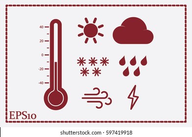 weather set icons vector EPS 10, abstract signs thermometer, cloud, sun, rain, wind, snow flat design,  illustration modern isolated badge for website or app - stock info graphics