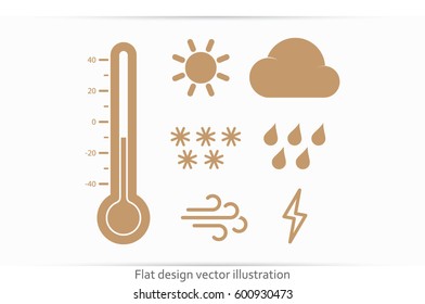 weather set icons vector EPS 10, abstract signs thermometer, cloud, sun, rain, wind, snow flat design,  illustration modern isolated badge for website or app - stock info graphics