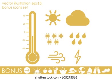 weather set icons vector EPS 10, abstract signs thermometer, cloud, sun, rain, wind, snow flat design,  illustration modern isolated badge for website or app - stock info graphics