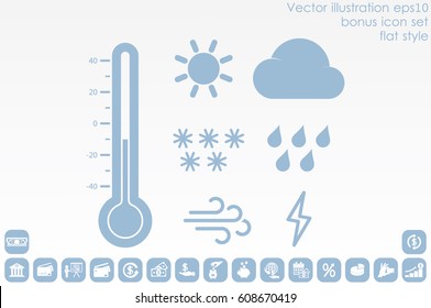 weather set icons vector EPS 10, abstract signs thermometer, cloud, sun, rain, wind, snow flat design,  illustration modern isolated badge for website or app - stock info graphics
