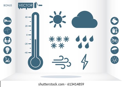 weather set icons vector EPS 10, abstract signs thermometer, cloud, sun, rain, wind, snow flat design,  illustration modern isolated badge for website or app - stock info graphics