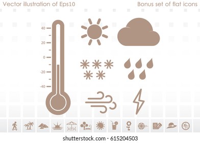 weather set icons vector EPS 10, abstract signs thermometer, cloud, sun, rain, wind, snow flat design,  illustration modern isolated badge for website or app - stock info graphics