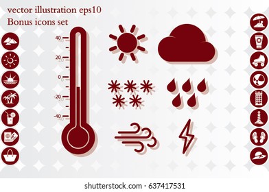 weather set icons vector EPS 10, abstract signs thermometer, cloud, sun, rain, wind, snow flat design,  illustration modern isolated badge for website or app - stock info graphics