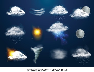 Weather set with natural phenomena symbols realistic isolated vector illustration