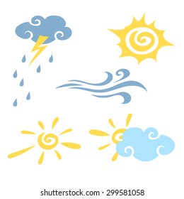Weather. Set of simple icons of different types of weather. Vector