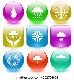Weather set. Vector set glass buttons.