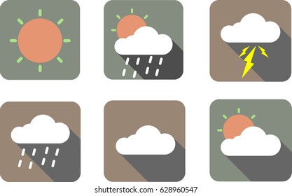 weather set vector icon in grey background with long shadow