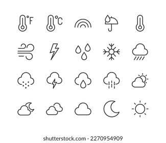 weather set vector line icons. Thin line design elements. Collection of editable stroke icons