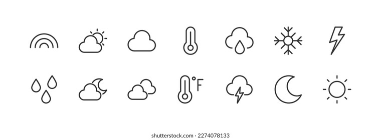 weather set vector line icons. Thin line design elements. Collection of editable stroke icons