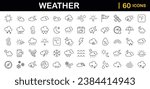 Weather set of web icons in line style. Forecast weather icons for web and mobile app. Forecast, clouds, sunny day, wind, snowflakes, sun, rain, thunder storm, dew, wind, moon. Vector illustration