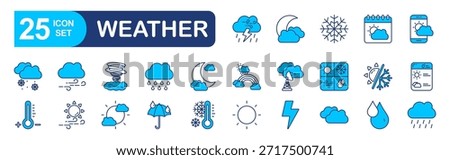 Weather set of web icons in line style. vector illustration concept relate to wind, storm, rain, cloud, snow, sunny, moon, forecast, cloudy, sky, rainy, cold, umbrella