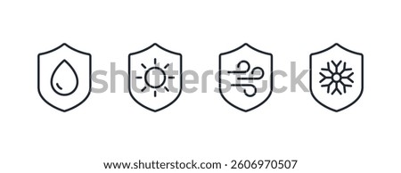 Weather shield protection editable stroke outline icon isolated on white background flat vector illustration. Pixel perfect. 64 x 64.