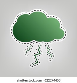 Weather sign illustration. Vector. Green icon with outline for cutting out at gray background.
