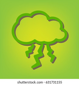 Weather sign illustration. Vector. Green line icon with brown shadow at green-yellow background.