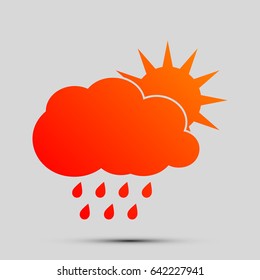 Weather sign illustration. Vector. Orange, red-yellow icon with shadow on gray background.