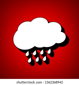 Weather sign illustration. Vector. Perspective view of white icon with black outline at reddish background.
