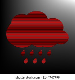 Weather sign illustration. Vector. Striped red and black icon at gradient blackish background. Zebra.