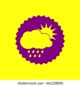 Weather sign illustration. Vector. Violet label with hole as icon on yellow background.