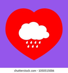 Weather sign illustration. Vector. White icon in red heart at lavender background.