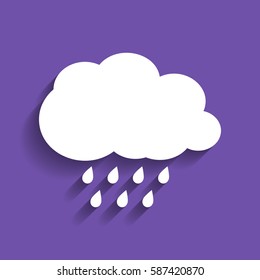 Weather sign illustration. Vector. White icon with soft shadow on grape violet background.
