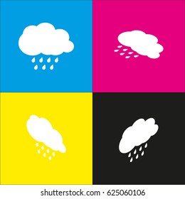 Weather sign illustration. Vector. White icon with isometric projections on cyan, magenta, yellow and black backgrounds.