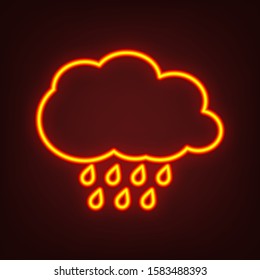 Weather sign illustration. Yellow, orange, red neon icon at dark reddish background. Illumination. Illustration.