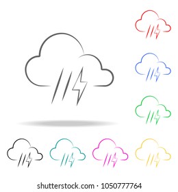 weather sign rain with thunder icon. Elements of weather multi colored icons. Premium quality graphic design icon. Simple icon for websites, web design, mobile app, info graphics on white background