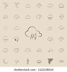 weather sign rain with thunder icon. Detailed set of Weather icons. Premium quality graphic design sign. One of the collection icons for websites, web design, mobile app on colored background