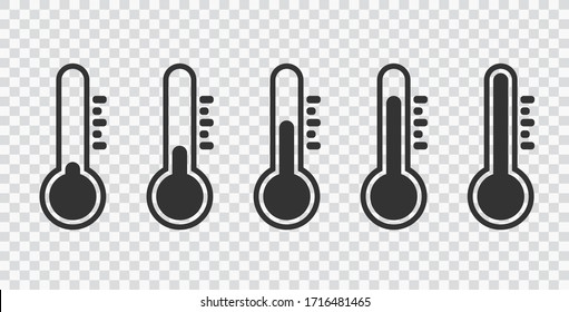 Signo del tiempo. Conjunto de iconos de temperatura. Símbolo de escala de temperatura. termómetro en fondo transparente.