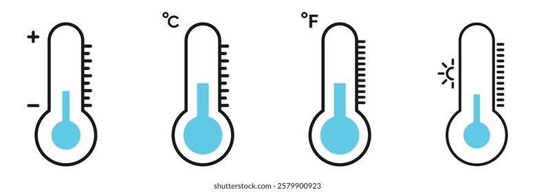 Weather Sign. Temperature Scale Symbol. Thermometer icon set vector. Thermometer icon isolated on white background.