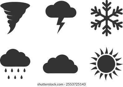 Weather silhouette icon set on white background