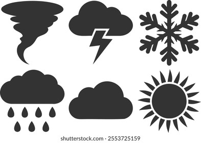 Weather silhouette icon set on white background