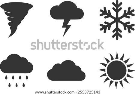 Weather silhouette icon set on white background