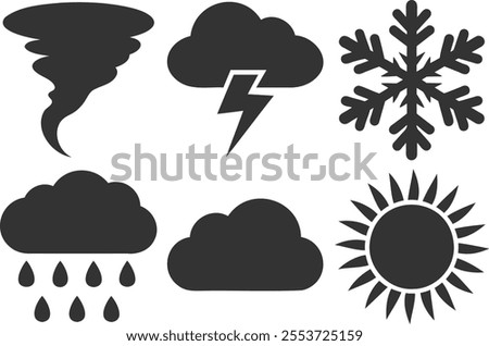 Weather silhouette icon set on white background