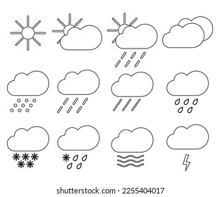 Weather simple black color flat icons set