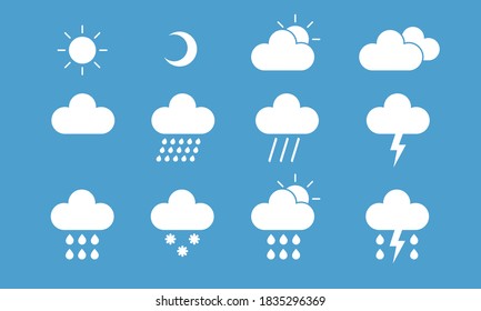 Weather Simple Icon Cloud, Sun, Moon, rain with snow in winter sky Bundle Icon Vector Illustration  