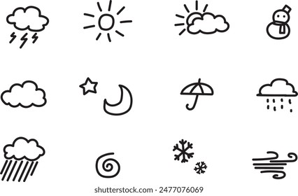 Conjunto de símbolos de ilustración de plano de línea simple de Clima