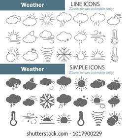 Weather simple and line icons set