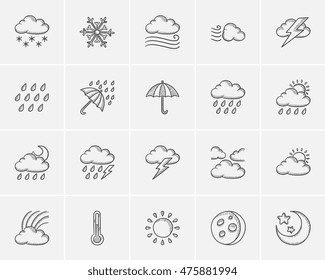 Weather sketch icon set for web  mobile   infographics  Hand drawn weather icon set  Weather vector icon set  Weather icon set isolated white background 